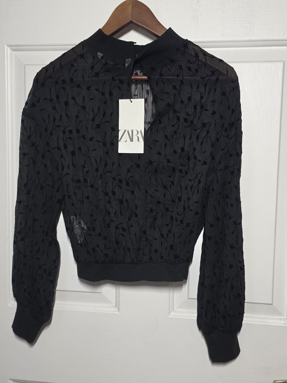 Zara Elegant Semi Sheer Black Blouse Top - Picture 11 of 12